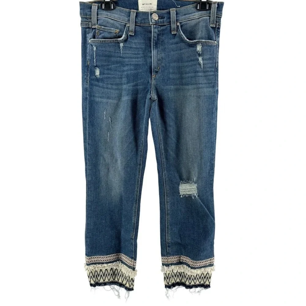 McGuire Women's Ambrosio Embroidered Boho Mid-Rise Cropped Bootcut Jeans Size 29